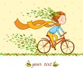 Girl on bike, autumn background