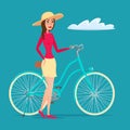 Girl on Bike. Vector creative color illustrations flat design