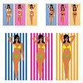 Girl in bikini beauty on towel set illustration Royalty Free Stock Photo