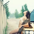 Girl in bikini near the car Royalty Free Stock Photo