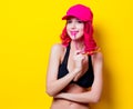 Girl in bikini and orange glasses with cap Royalty Free Stock Photo