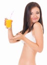 Girl in bikini with orange juice Royalty Free Stock Photo