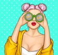 Girl with binoculars looking for sale vector Royalty Free Stock Photo