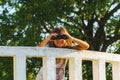 Girl with binoculars on the lookout