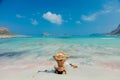 Girl in black bikini and with hat on Balos beach Royalty Free Stock Photo