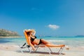 Girl in black bikini and with hat on Balos beach Royalty Free Stock Photo