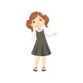 Girl In Black Dress Happy Schoolkid In School Uniform Standing And Smiling Cartoon Character