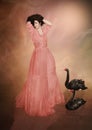 Girl and black swans