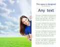 Girl with the blank banner. Perfect space to put any text. Royalty Free Stock Photo