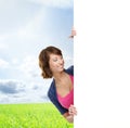 Girl with the blank banner. Perfect space to put any text. Royalty Free Stock Photo