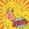 A girl with blonde hair drawn in the pop art style. National blonde day