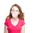 Girl blowing bubble from chewing gum Royalty Free Stock Photo