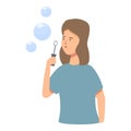 Girl blowing bubbles icon cartoon vector. Child soap Royalty Free Stock Photo