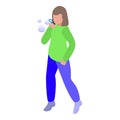 Girl blowing bubbles icon isometric vector. Bubble soap Royalty Free Stock Photo