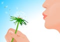 Girl blowing on dandelion