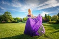 Girl in blowing dress Outdoors Royalty Free Stock Photo