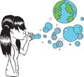 Girl blowing earth bubbles