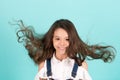 Girl with blowing long healthy brunette hair Royalty Free Stock Photo