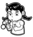 Girl Blowing Soap Bubbles Black And White Illustration Royalty Free Stock Photo