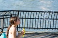 Girl blowing soap bubbles