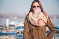 Girl blows big bubble from bubble gum Royalty Free Stock Photo