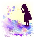 The girl blows soap bubbles beautiful bright abstraction. Vector illustration Royalty Free Stock Photo