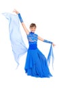 Girl in blue dress posing in studio Royalty Free Stock Photo