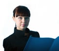 Girl with blue folder Royalty Free Stock Photo