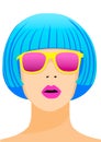 Girl with blue hair and pink sunglasses. Vector illustration in flat style Royalty Free Stock Photo