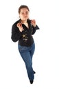 Girl in blue jeans and shirt posing Royalty Free Stock Photo