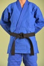 A girl in blue judo gi.