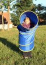 Girl in blue kids tunnel Royalty Free Stock Photo