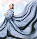 Girl in Blue Mink Fur Coat Royalty Free Stock Photo