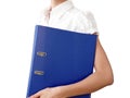 Girl with blue office folder in hand Royalty Free Stock Photo