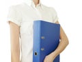 Girl with blue office folder in hand Royalty Free Stock Photo