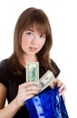 Girl with blue paper bag Royalty Free Stock Photo