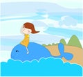 Girl and blue whale