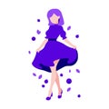 Girl with blueberry vector flat illustration. Girl in a violet dress, purple hair. Colorful flat illustration. Blueberry