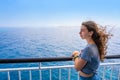 Girl in boat railing at Formentera Ibiza Royalty Free Stock Photo
