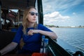 A girl watching the harbour of Wilhelmshaven Royalty Free Stock Photo