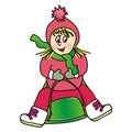 Girl, bobsledding, winter sport, vector illustration Royalty Free Stock Photo