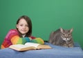 Girl, Book and Cat