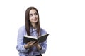 Girl with book isolated