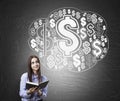 Girl with book and money cloud