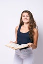 Girl with book. Portrait student. New knowledge Royalty Free Stock Photo