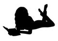 Girl with a book silhouette, outline drawing, icon, shape, contour linear figure, vector black and white illustration. Beautiful w