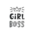 Girl boss card. Cute handwritten typography lettering with crown