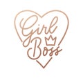 Girl boss quote with handdrawn lettering, crown and rose gold h