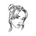 Girl with Bouffant Hairstyle, portrait of a girl, vector sketch on a white background Royalty Free Stock Photo