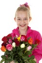 Girl with bouquet of colorful roses Royalty Free Stock Photo